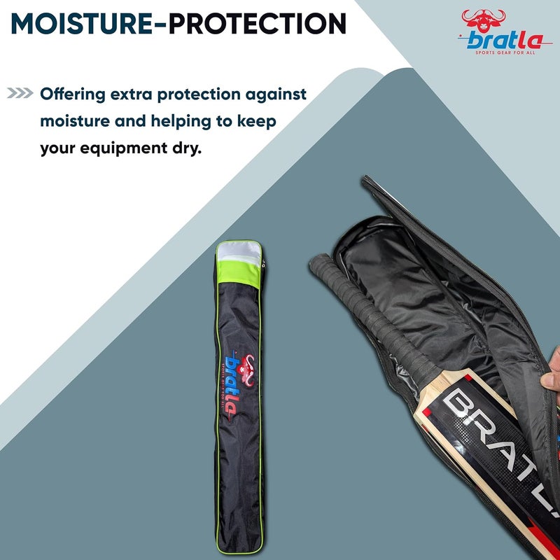 Bratla Cricket Bat Cover Bag Foam Padded, Adjustable Shoulder Strap - Secure and Convenient Cricket Gear Storage Bag Black/Green - Image 5